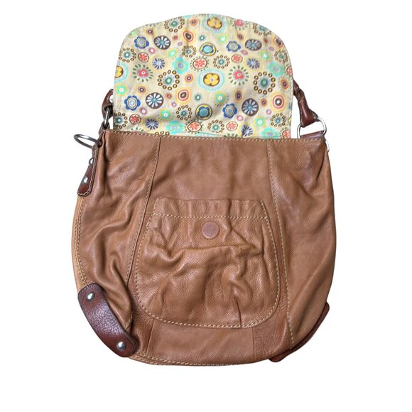 Fossil Brown Leather Boho Hobo Shoulder Bag With Braided Strap & Floral Interior - Picture 3 of 9